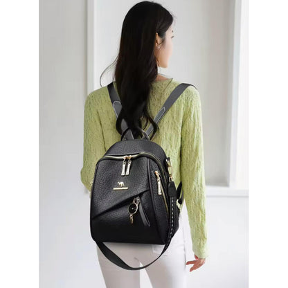 Mochila Mujer Eco Cuero Urbana Bolso Dama Antirrobo Negro Negro Liso