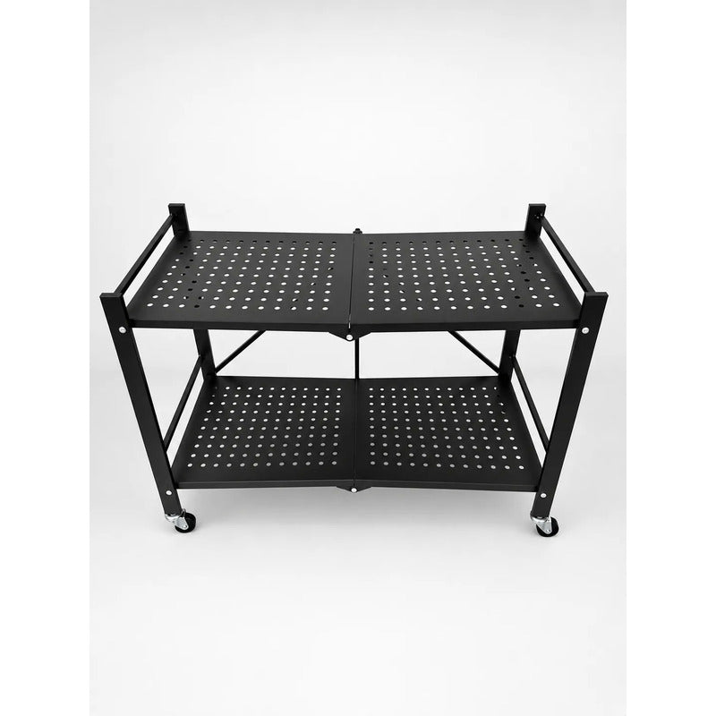 Estantería Metálica 2 Niveles Plegable Con Ruedas Resistente Negro