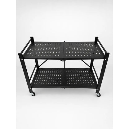 Estantería Metálica 2 Niveles Plegable Con Ruedas Resistente Negro