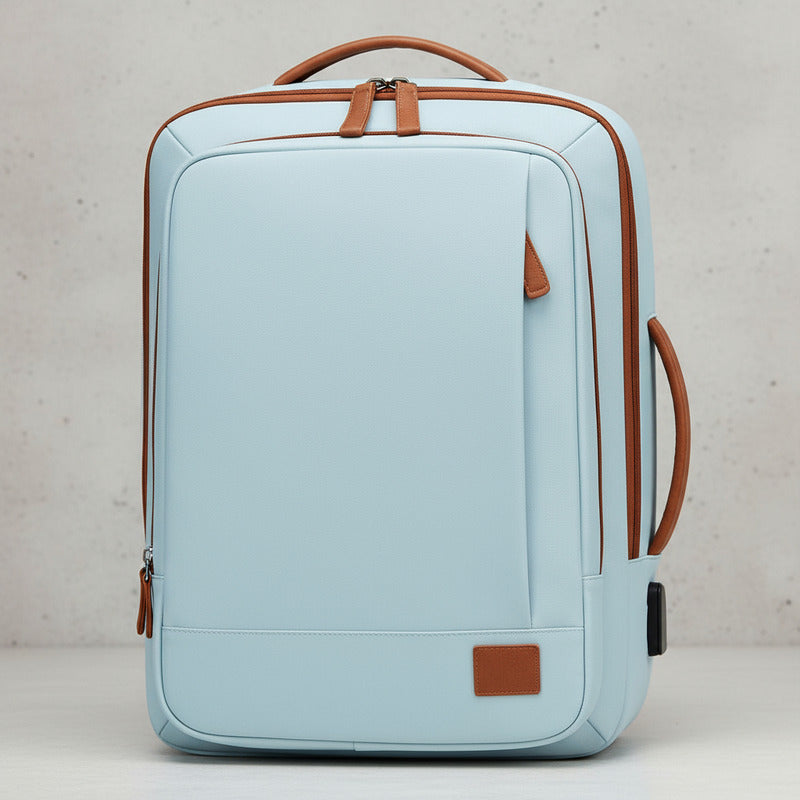 Mochila Antirrobo Usb Expansible Impermeable Trabajo Escolar Celeste