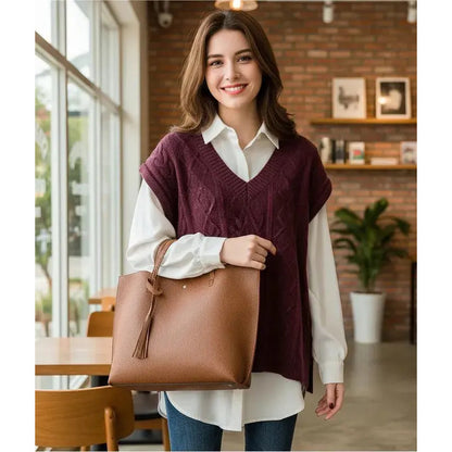 Cartera Mujer Bolso Dama Grande De Mano Cuerina Eco Cuero 1 Negro Lisa