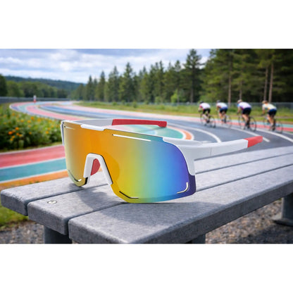 Lentes De Ciclismo Deporte Polarizados Protección Uv Unisex  Tornasolado Blanco Y Rojo
