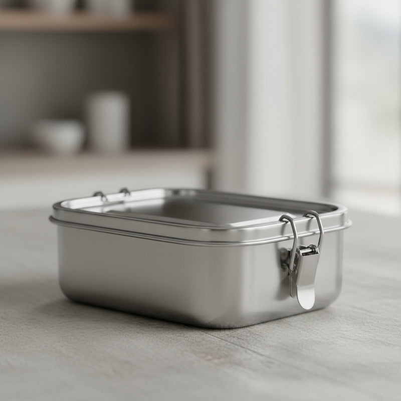 Recipiente Vianda Acero Inoxidable Contenedor Hermético Ch Plateado