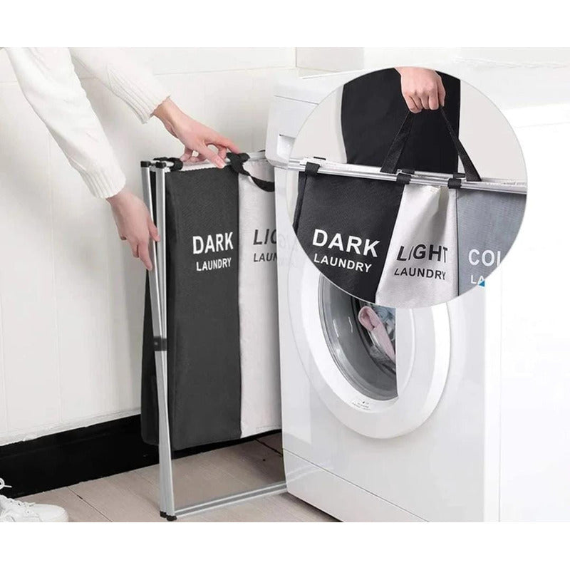 Canasto Ropa Sucia Cesto Organizador Plegable 3 Divisiones Blanco Negro Y Color 3 Divisiones