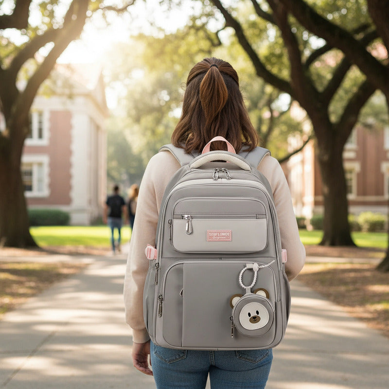Mochila Escolar Liceal Unisex Grande Impermeable Para Viaje Gris Liso