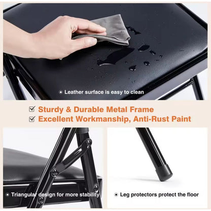Silla Plegable De Acero Acolchonada Eco Cuero Resistente X4 Negro