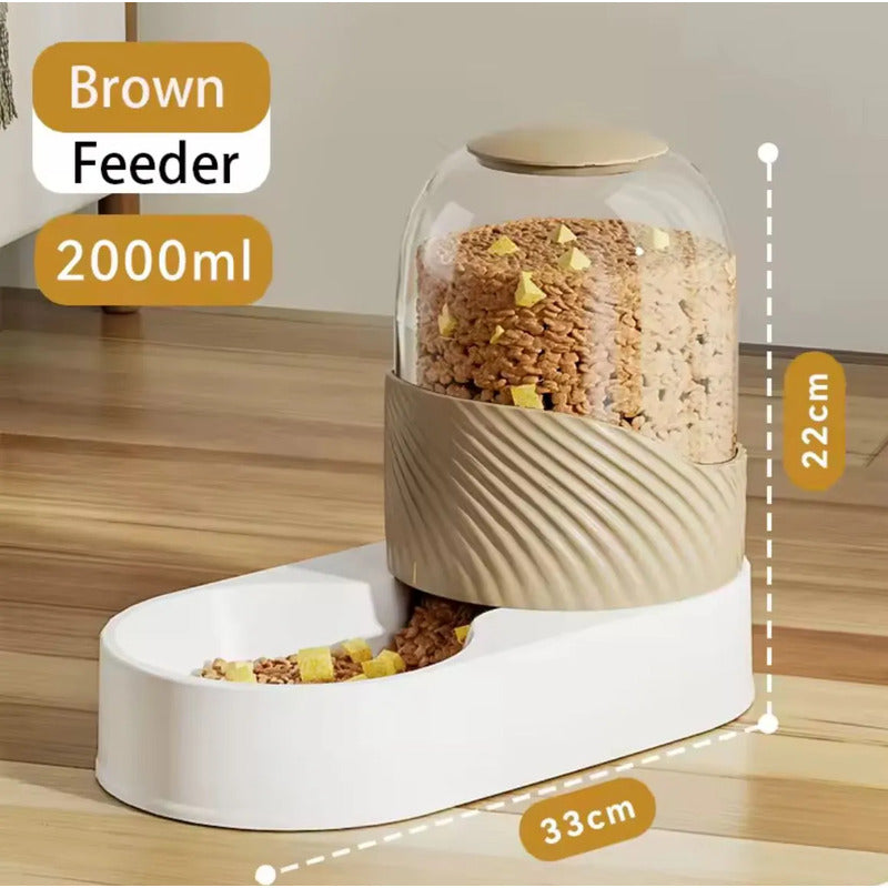 Bebedero Y Comedero Automático Mascotas Perro Gato Premium Marrón