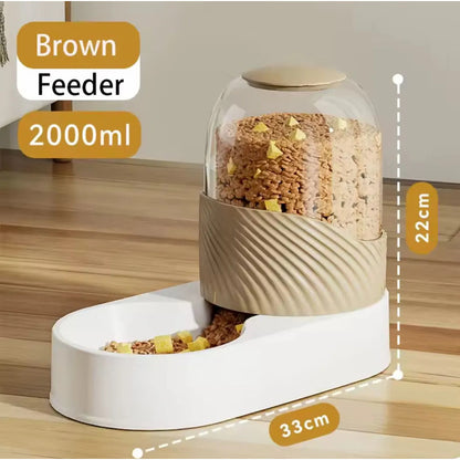 Bebedero Y Comedero Automático Mascotas Perro Gato Premium Marrón