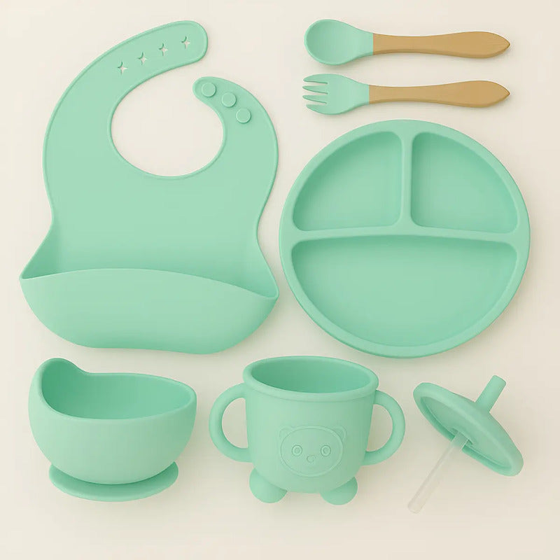 Set De Alimentación Bebe Vajilla De Silicona Varios Colores Verde Claro