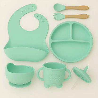Set De Alimentación Bebe Vajilla De Silicona Varios Colores Verde Claro