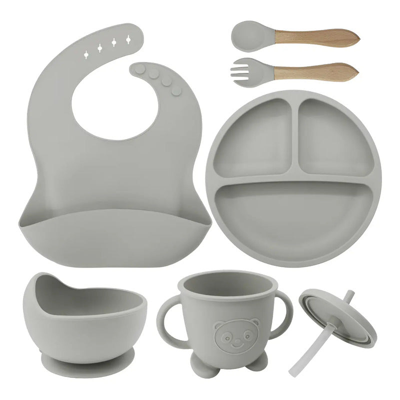 Set De Alimentación Bebe Vajilla De Silicona Varios Colores Gris