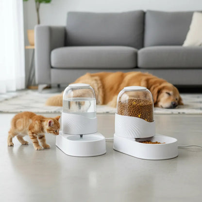 Bebedero Y Comedero Automático Mascotas Perro Gato Premium Blanco