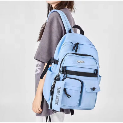 Mochila Escolar Liceal Facultad Urbana Impermeable Moderna Celeste Liso