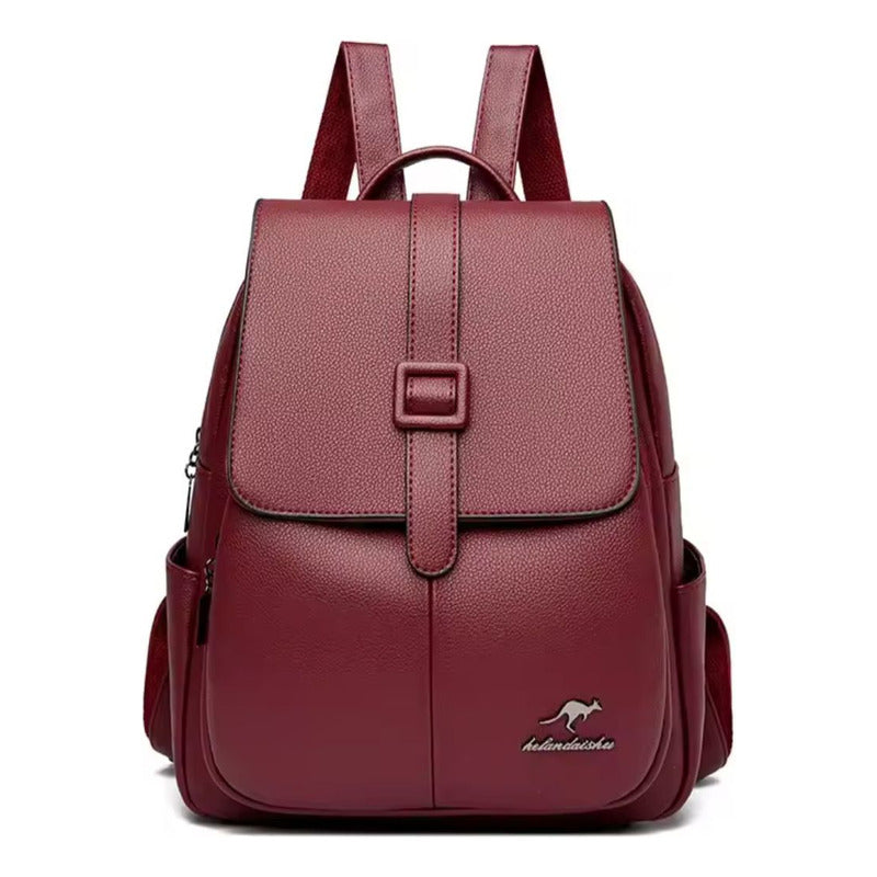 Mochila Para Mujer De Eco Cuero Grande Casual Urbana Dama Bordó Liso