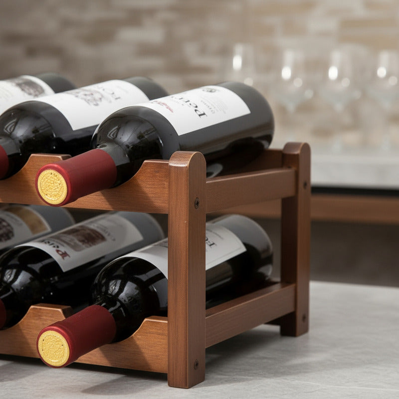 Botellero De Vino Para 8 Botellas 2 Niveles De Bambu Estante Marrón