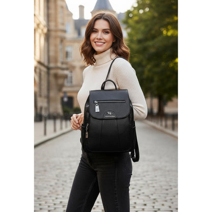Mochila Eco Cuero Dama Mujer Bolso Impermeable Solapa 2