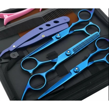 Tijeras De Peluqueria Profesional Set X3 Con Estuche  Azul