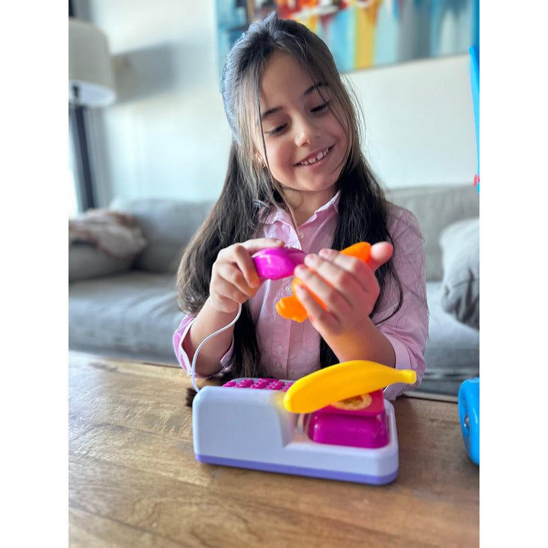Juguete Carrito De Compras Caja Registradora Infantil Juego Blanco Y Rosa