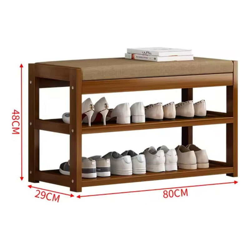 Zapatera Con Repisa 2 Estantes Para Dormitorio Living 80cm Marrón