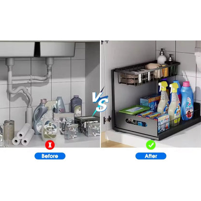 Organizador De Cocina Bajo Mesada Deslizante Multiuso Baño Negro