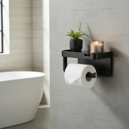 Porta Papel Higiénico Soporte Portarrollos Con Base Celular Negro