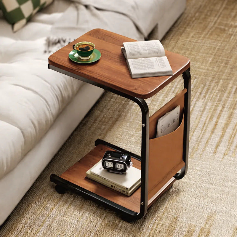 Mesa Auxiliar De Arrime Con Ruedas Para Sofá Cama Madera