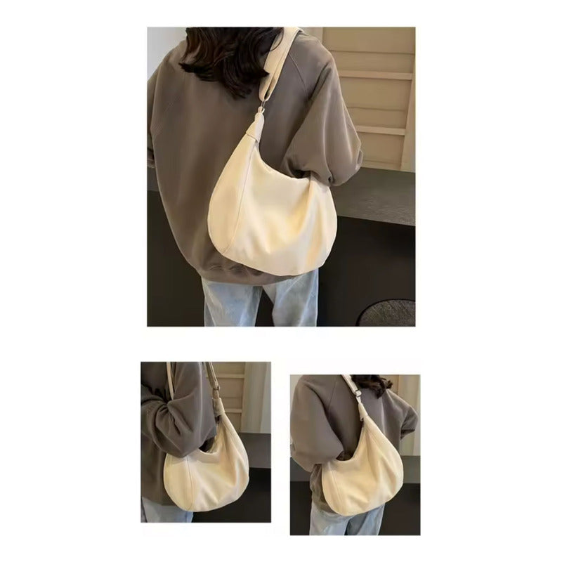 Bolso Dama Cartera Mujer Cruzada Grande Casual Urbana Moda Beige Lisa