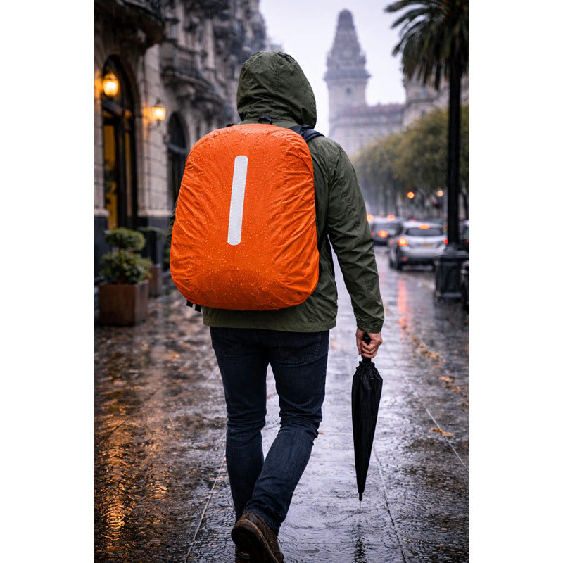 Funda Protectora Impermeable Para Mochila 55lts Reflectante Naranja Liso
