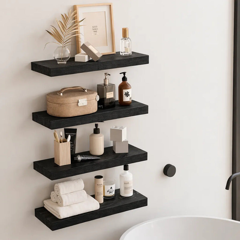 Estante Flotante De Madera Repisa X2 Und Decoracion Pared Negro