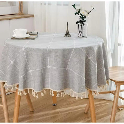 Mantel De Lino Y Algodón Redondo 150cm Nórdico Elegante Moda Gris