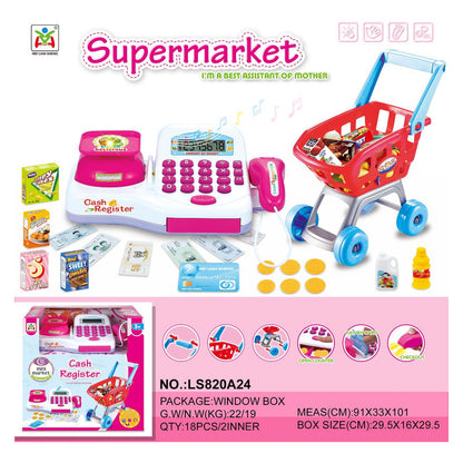 Juguete Carrito De Compras Caja Registradora Infantil Juego Blanco Y Rosa