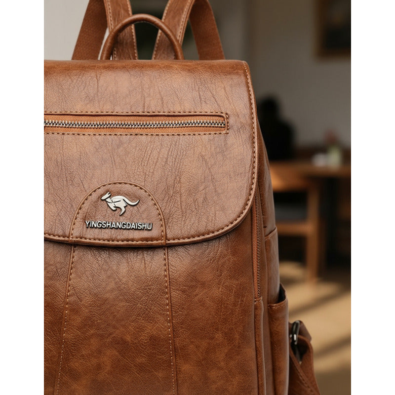 Mochila Eco Cuero Dama Mujer Bolso Impermeable Solapa 2