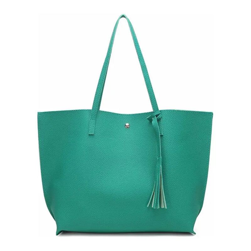 Cartera Mujer Bolso Dama Grande De Mano Cuerina Eco Cuero 1 Verde Claro Lisa