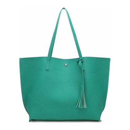 Cartera Mujer Bolso Dama Grande De Mano Cuerina Eco Cuero 1 Verde Claro Lisa
