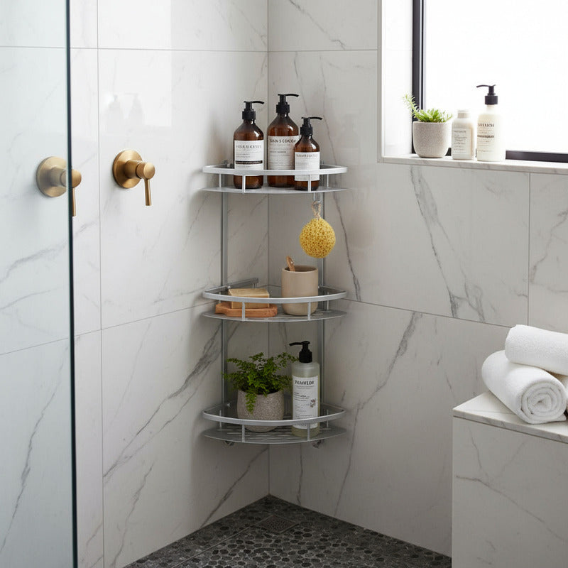 Esquinero Organizador Repisa De Baño Ducha Tres Estantes  Plateado