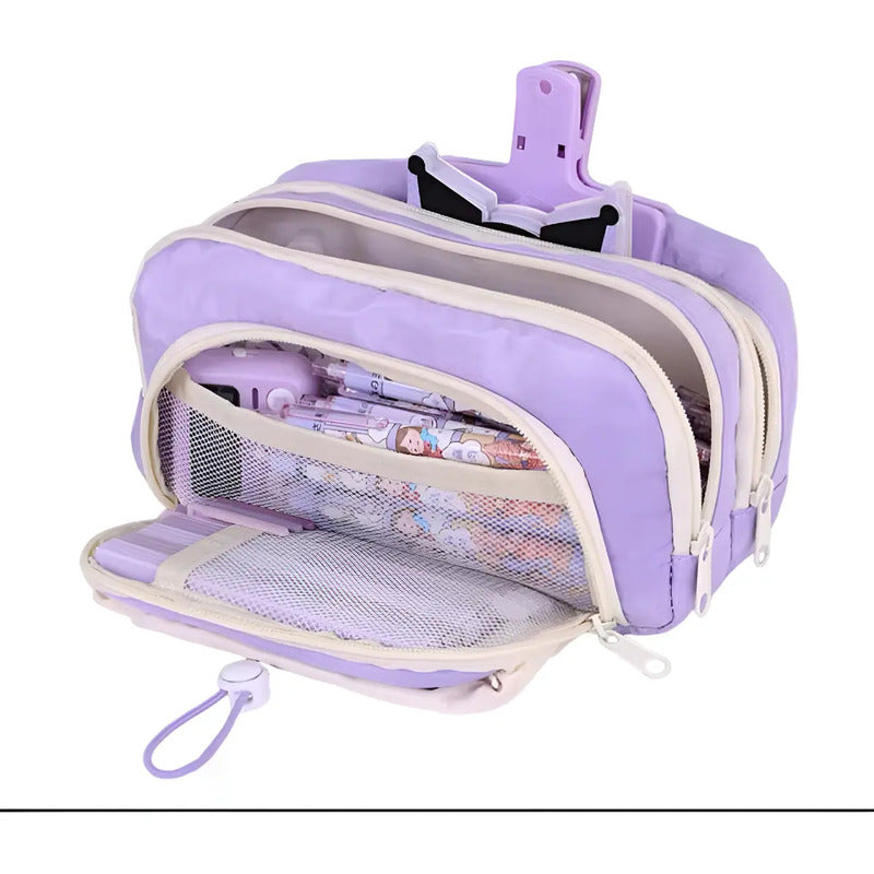 Cartuchera Infantil Grande Triple Cierre Escolar Organizada Violeta Lisa
