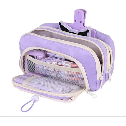 Cartuchera Infantil Grande Triple Cierre Escolar Organizada Violeta Lisa