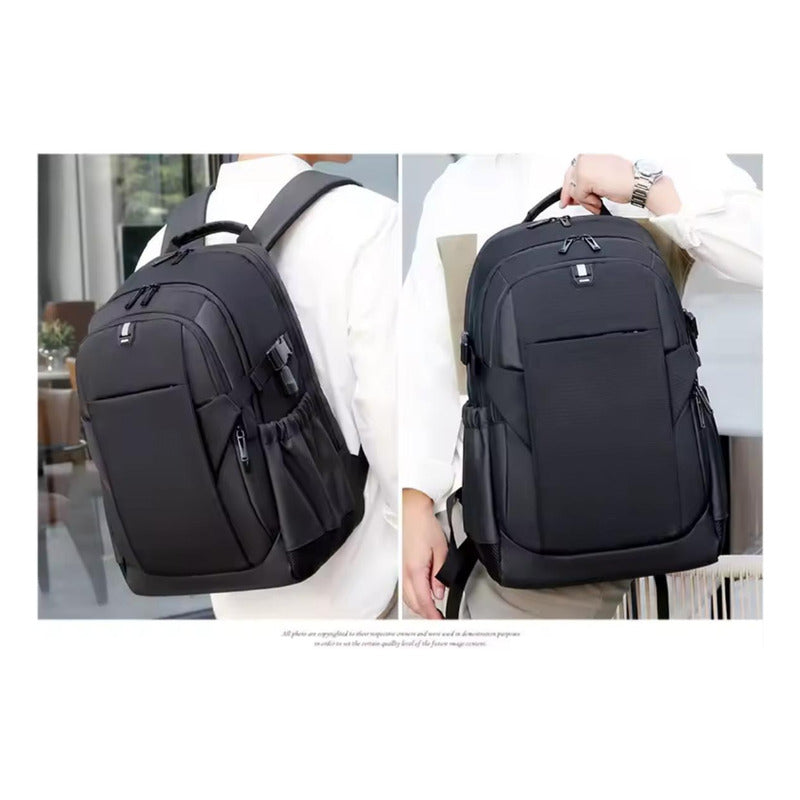 Mochila Impermeable Urbana De Viaje Para Notebook Unisex Negro Liso