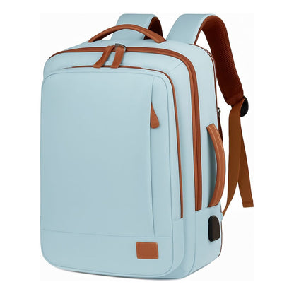 Mochila Antirrobo Usb Expansible Impermeable Trabajo Escolar Celeste
