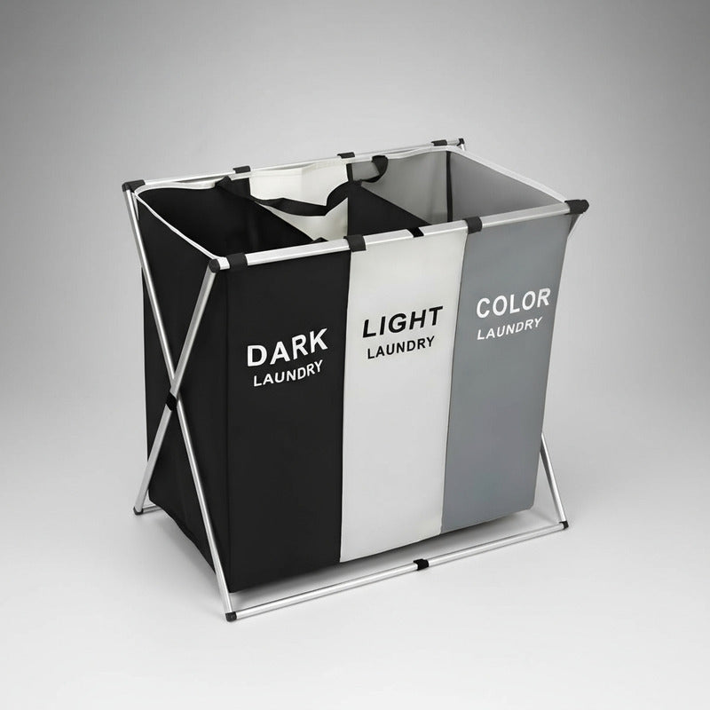 Canasto Ropa Sucia Cesto Organizador Plegable 3 Divisiones Blanco Negro Y Color 3 Divisiones