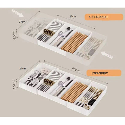 Organizador Separador De Cubiertos Para Cajón Extensible  Blanco