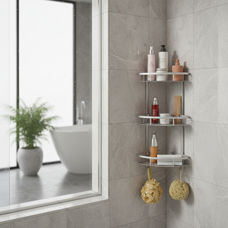 Esquinero Organizador Repisa De Baño Ducha Tres Estantes  Plateado