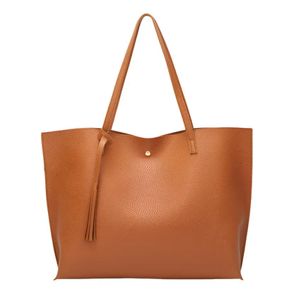 Cartera Mujer Bolso Dama Grande De Mano Cuerina Eco Cuero 1 Marrón Lisa