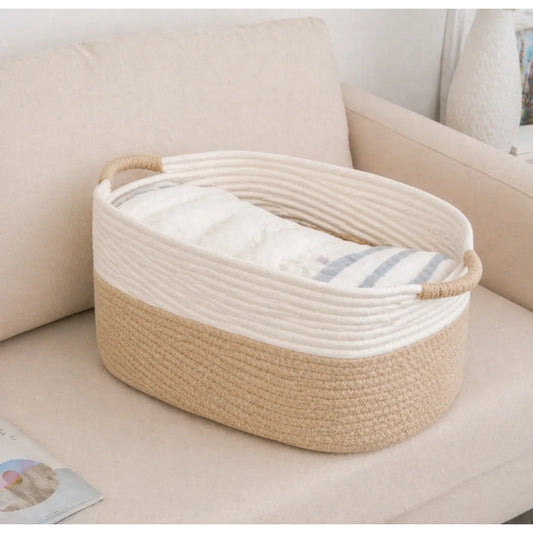 Cesto Organizador De Casa Grande Canasto Cuerda De Algodón Beige