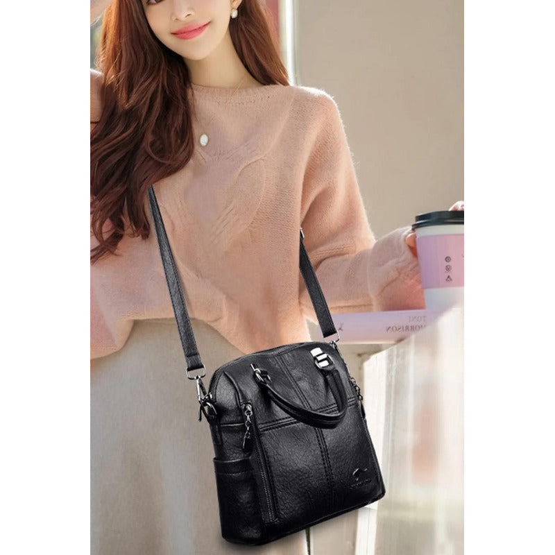 Mochila Cuerina Dama Bolso De Hombro Mujer Multifunción C4