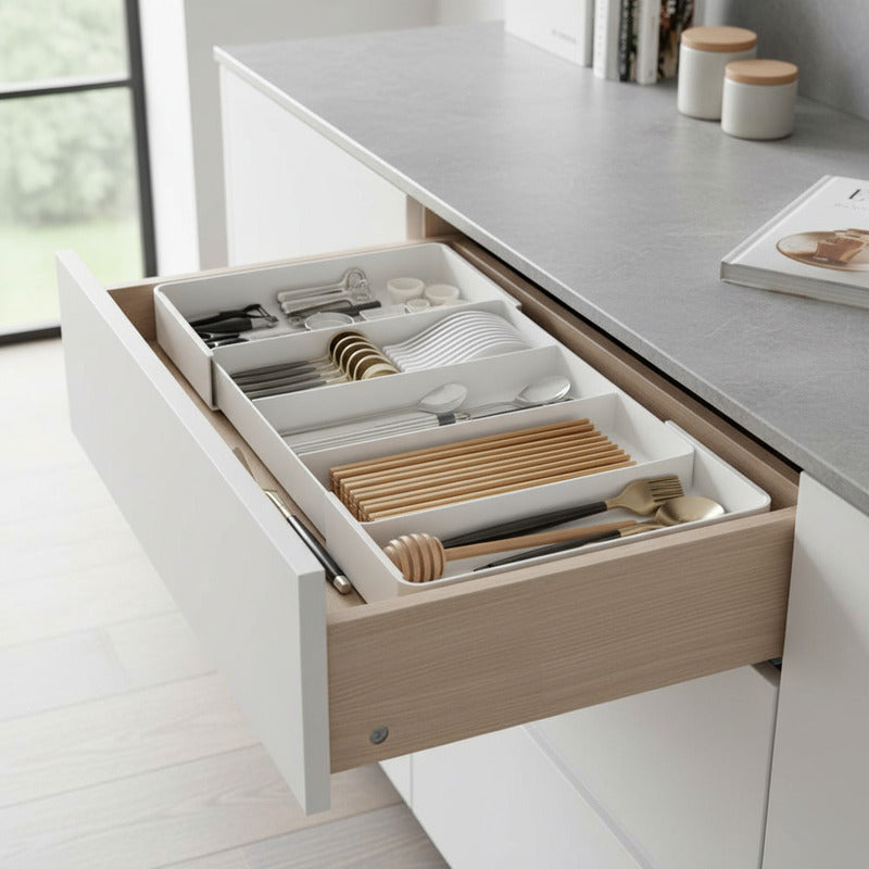 Organizador Separador De Cubiertos Para Cajón Extensible  Blanco