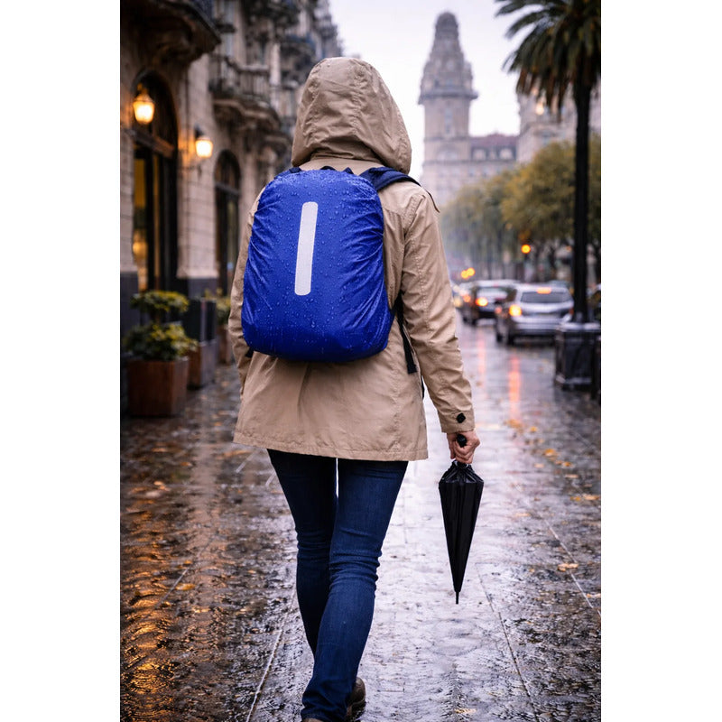 Funda Protectora Impermeable Para Mochila 35lts Reflectante Azul Liso