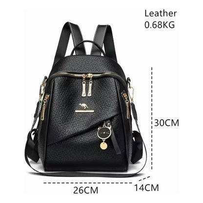 Mochila Mujer Eco Cuero Urbana Bolso Dama Antirrobo Negro Negro Liso