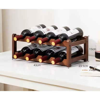 Botellero De Vino Para 8 Botellas 2 Niveles De Bambu Estante Marrón