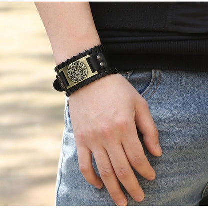 Pulsera De Eco Cuero Modelo Enchapado Vikingo Para Hombre